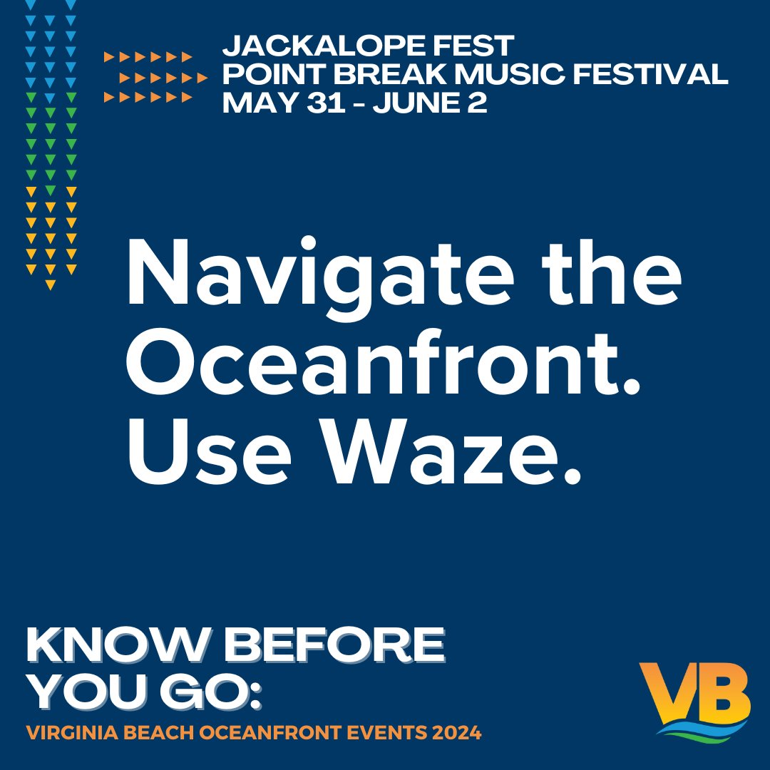REMINDER: There will be road and parking closures and additional traffic at the Oceanfront for Jackalope Fest, May 31-June 2, and Point Break Music Festival, June 1-2. Use the Waze app for up-to-date road conditions and help navigating the city. More info: VirginiaBeach.gov/EventInfo