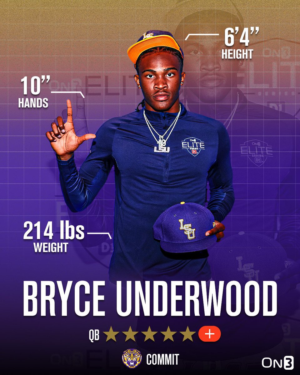 No. 1 overall prospect and LSU commit Bryce Underwood had some impressive measurements at the On3 Elite Series👀🐯 Read: on3.com/news/all-lobby…