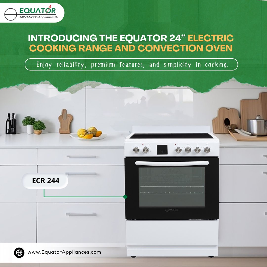 equator_aa's tweet photo. 🍲 Upgrade your kitchen with the Equator 24” Electric Cooking Range and Convection Oven! Reliable, premium features, and easy to use. Cook like a pro with 4 ceramic burners, a grill, and more! #equatorappliances #kitchensolutions #viral #discoverpage #forbes #rangecooking https://t.co/0Cb8HZX3cl