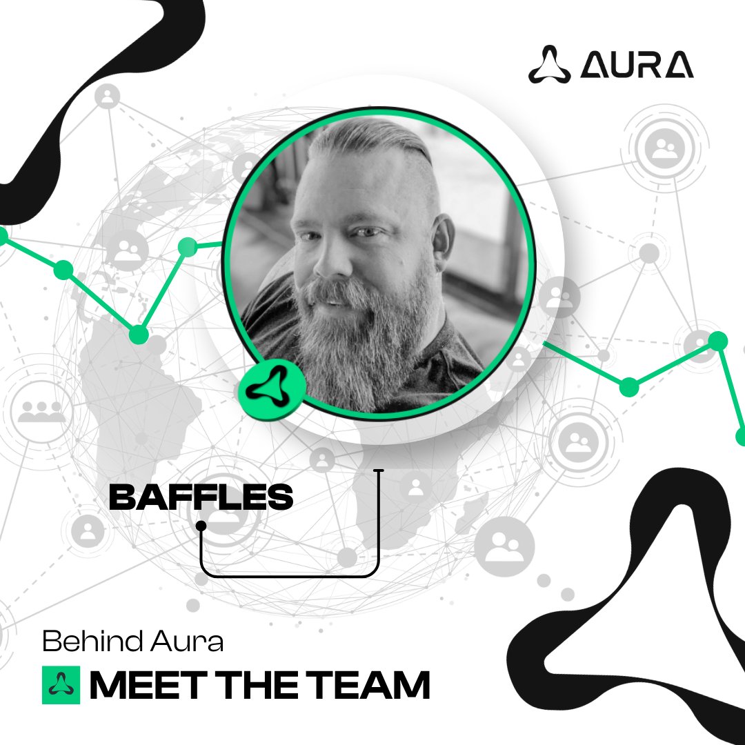 Meet Team Aura @Baffles78! SKILLS:👇 Marketing Branding Networking Graphic design Video production/Influencer Public speaker Creative director Product launches Community management & accounting. ⭐️ Fun fact: Him & his wife live F/T RV with 2 teenage boys, 2 dogs and a cat.