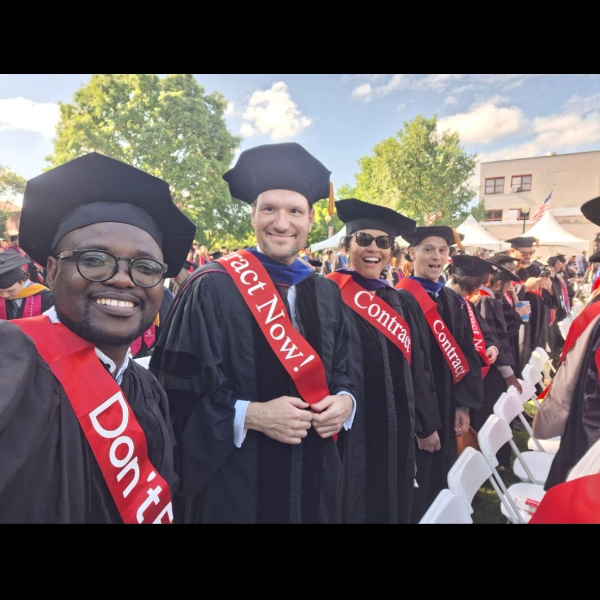 psc_qc's tweet photo. Congratulations to the class of 2024! 

[Students, faculty, staff at QC CUNY’s commencement wear sashes with messages like “Open the gates,” “Don’t fire professors,” and “Contract now!”]

#AgainstAusterity #CareNotCuts #FixCUNY #FundCUNY #InvestInCUNY #APeoplesCUNY #Red4HigherEd https://t.co/caB3jJZCAR