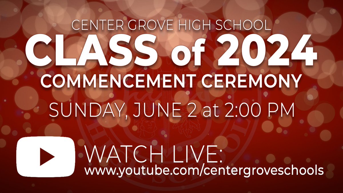 Center Grove High School will graduate 667 seniors in the Class of 2024 on Sunday, June 2 at 2:00 p.m. You can watch it live on YouTube: youtube.com/live/VV0q4nx6K… #Classof2024 #E3CG