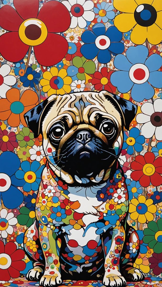 Good night my frens 💖 

Pug painting inspired by work of Takashi Murakami.

1/1
3 tez

#SupportEachOthers #TezosArts