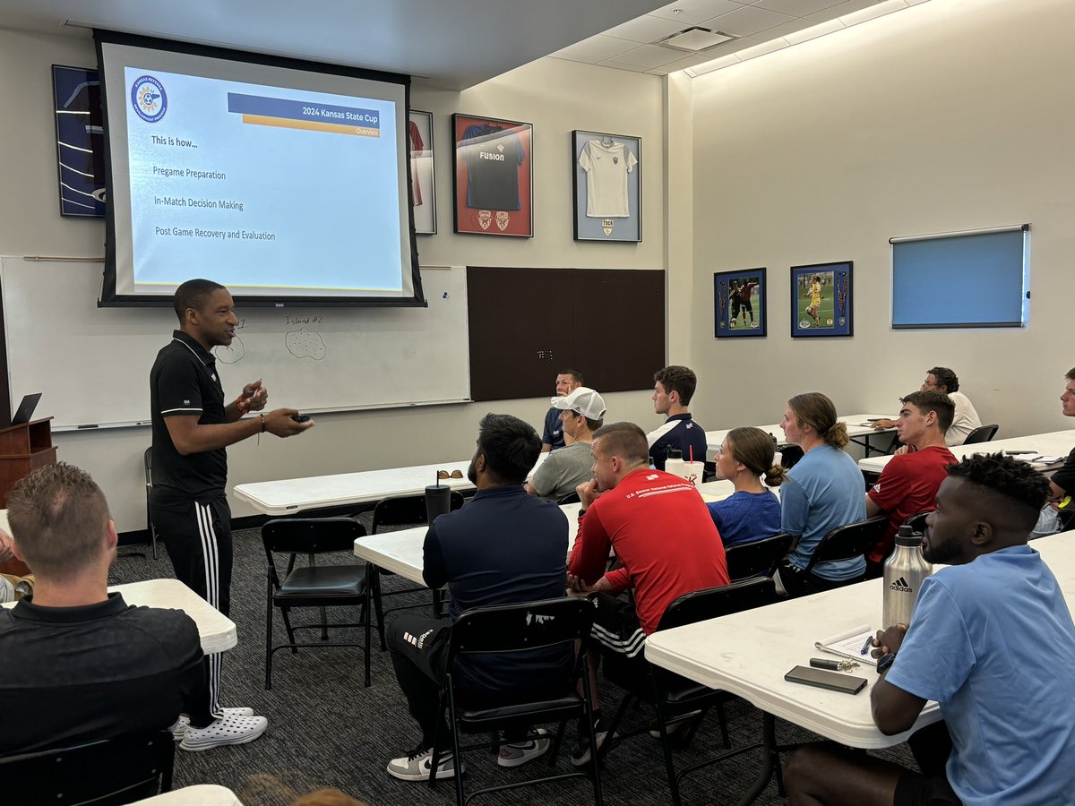 KSRefereePro's tweet photo. #KSStateCup returns tonight for the 3rd & final week. #KansasReferee took advantage of Memorial Day to prepare & continue their education with our very own Jon Freemon, FIFA Referee. No off days, as we understand what’s at stake & want to preform at a high level.
#KSRefPro #KRDP https://t.co/HyDbBzkDdR
