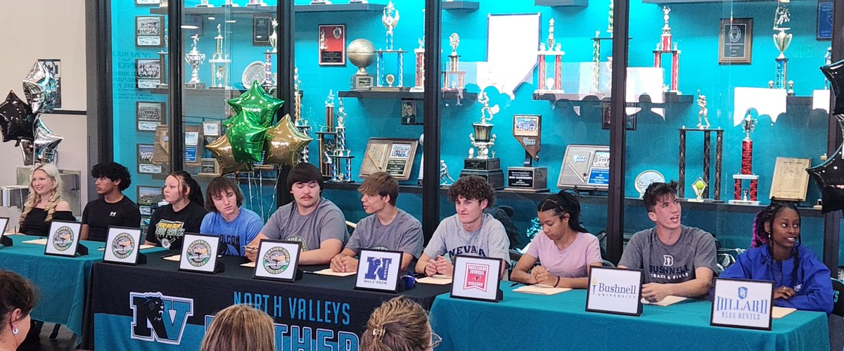 North Valleys High School had 10 students sign for college athletics today!