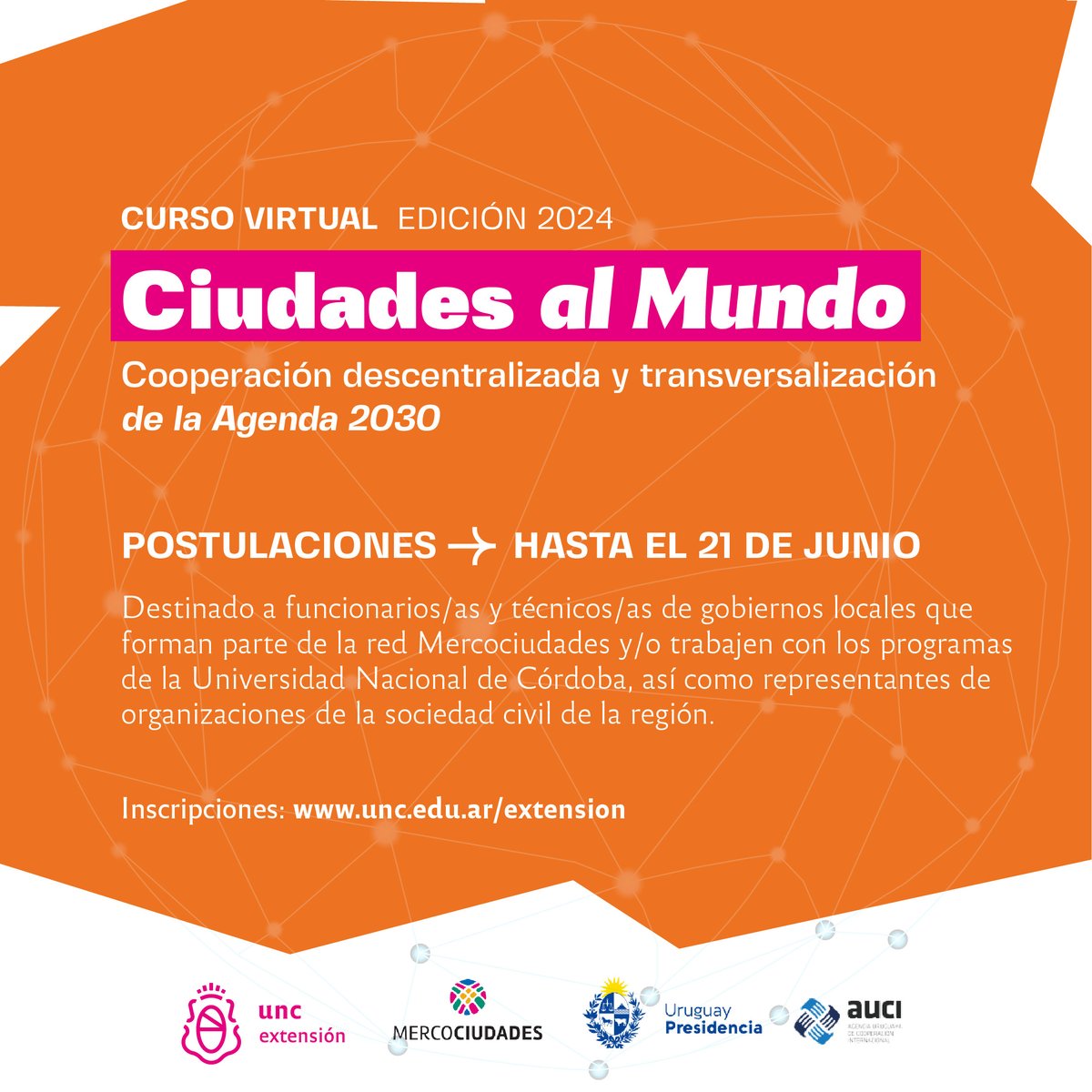 ⚠️ Formación destinada a funcionarios/as de gobiernos locales, y organizaciones de la sociedad civil que tengan interés en fortalecer las habilidades de gestión, internacionalización, cooperación descentralizada y localización de la Agenda 2030
POSTULA 👇
mercociudades.org/inscripciones-…