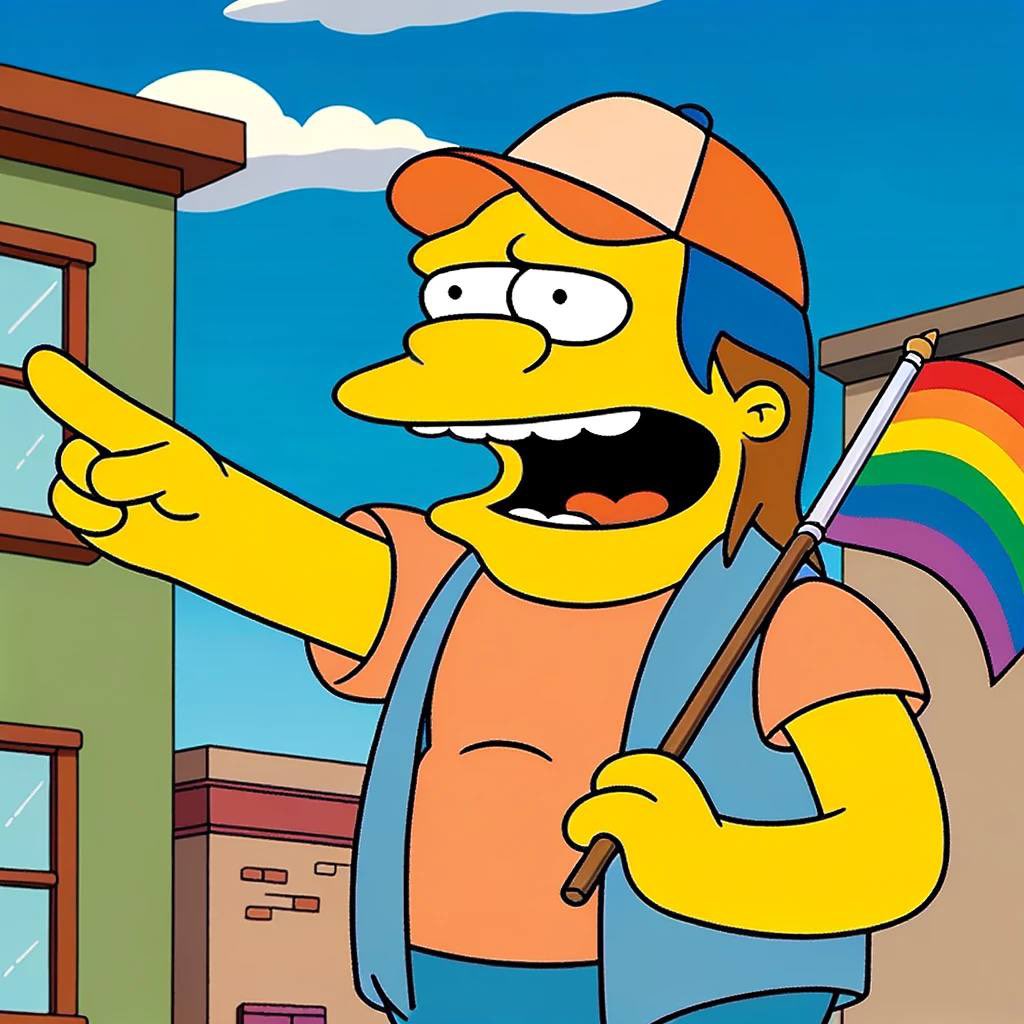 Hey    @Homosimpsonsol 

Trying to make Springfield fabulous, huh? Just don't forget, you can’t rainbow your way out of being a Zesty Homer. 

Haa Haa!
Or is it 
HAA GAYYYYY!