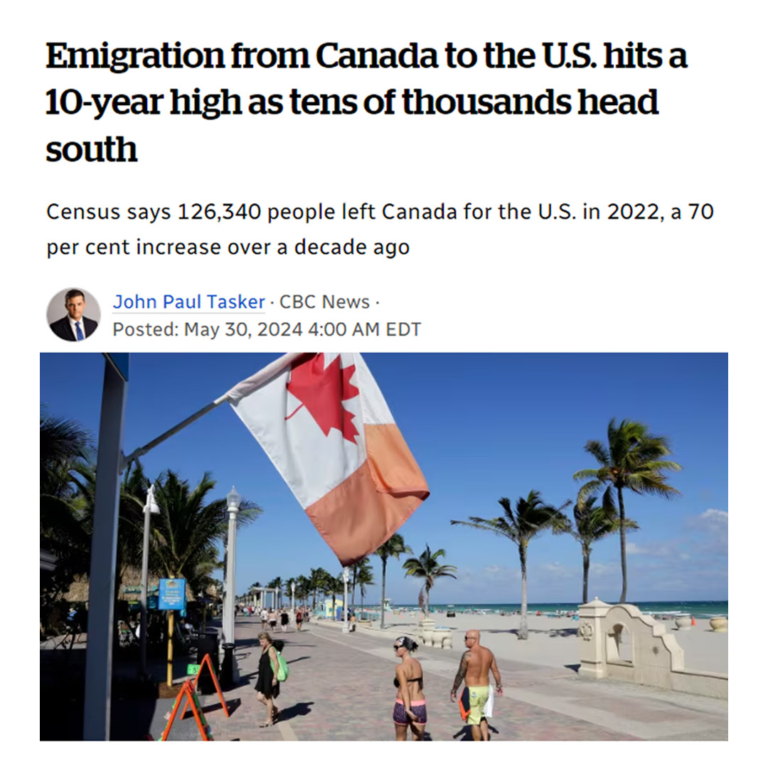 After 9 years of Trudeau, tens of thousands of Canadians are fleeing south for lower housing costs and taxes. 

We're seeing a 70% increase from a decade ago! 

Trudeau is not worth the cost. 

cbc.ca/news/politics/…