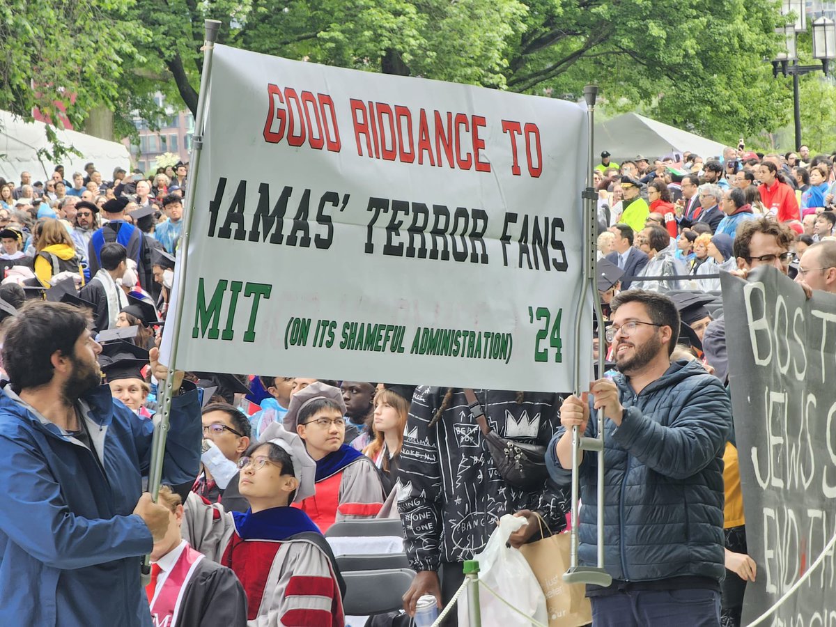 Anti-Israel MIT students just walked out of their graduation.

In response, Jewish attendees held up a large banner saying “Good riddance to Hamas’ terror fans.”