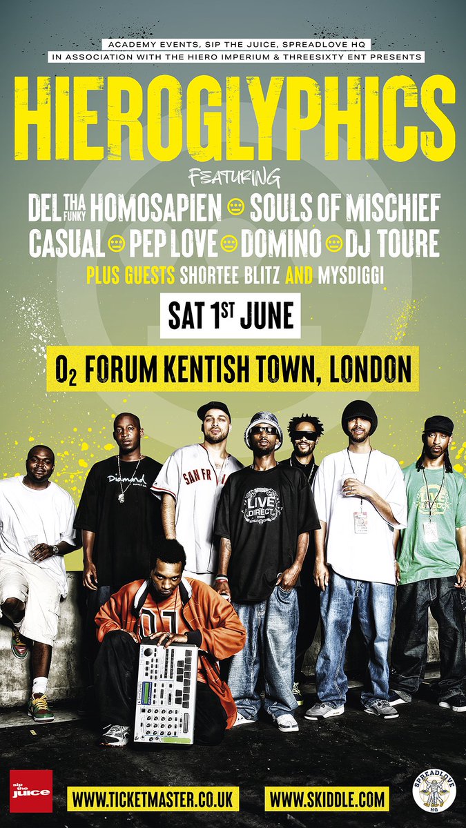 All roads lead to the <a href="/O2ForumKTown/">O2 Forum Kentish Town</a> this Saturday with an allstar Hip Hop line up <a href="/SHORTEEBLITZ/">DJ Shortee Blitz</a> <a href="/MysDiggi/">Natural Born Spitta</a> <a href="/HieroImperium/">HIEROGLYPHICS IMPERIUM</a> <a href="/DelHIERO/">Del The Funky Homosapien</a> plus more
