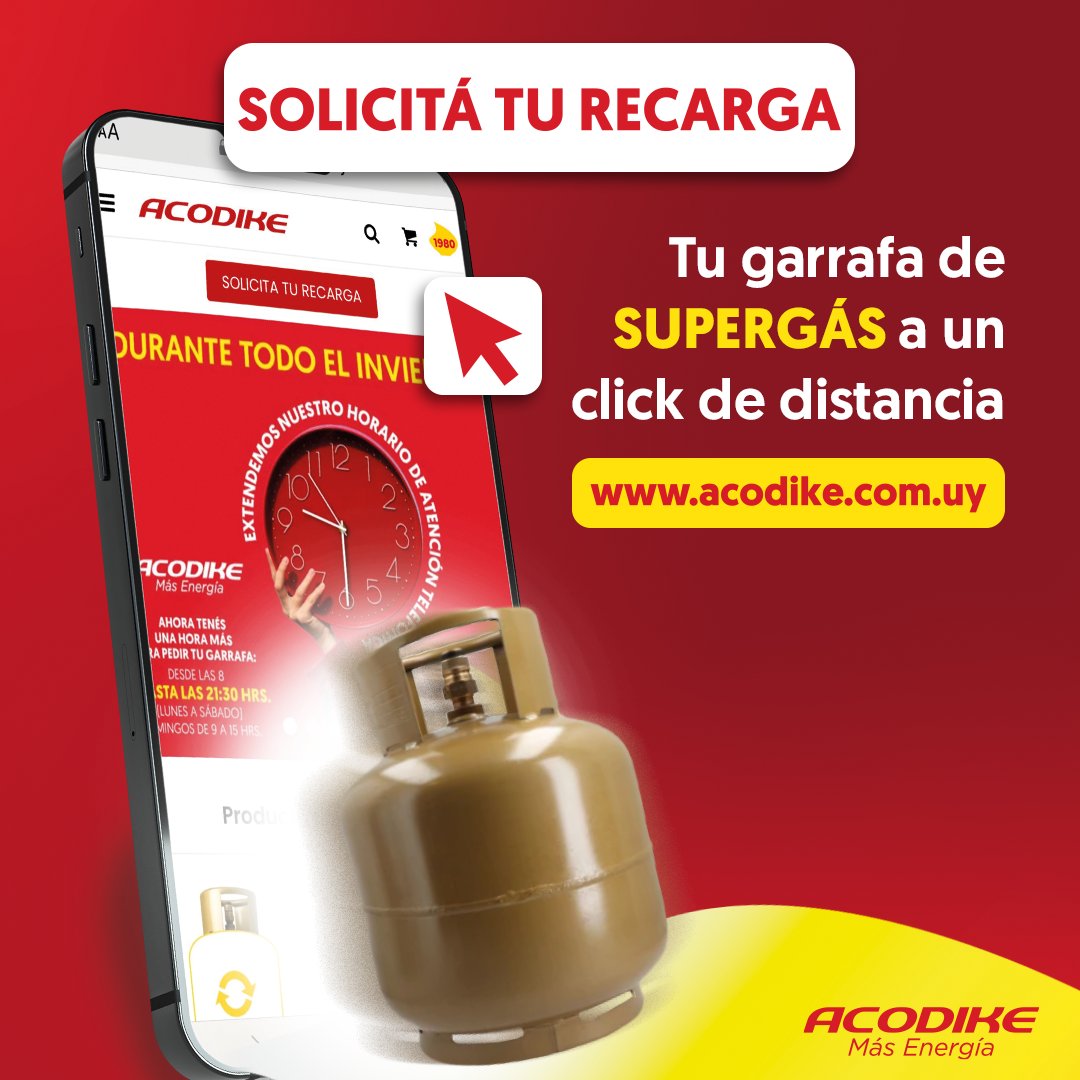 ¡Recargá tu garrafa de supergás de la manera más fácil y práctica con #Acodike! 💨💙⁣
⁣
Ingresá a nuestra web y en pocos pasos tu garrafa estará junto a ti, lista para usar. 🥳🍲⁣
⁣
acodike.com.uy