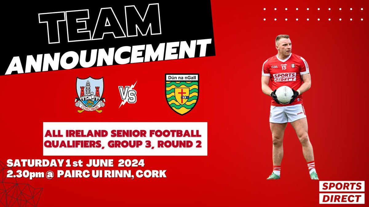 The Cork Senior Football Team to play Donegal has been announced; gaacork.ie/2024/05/30/the…