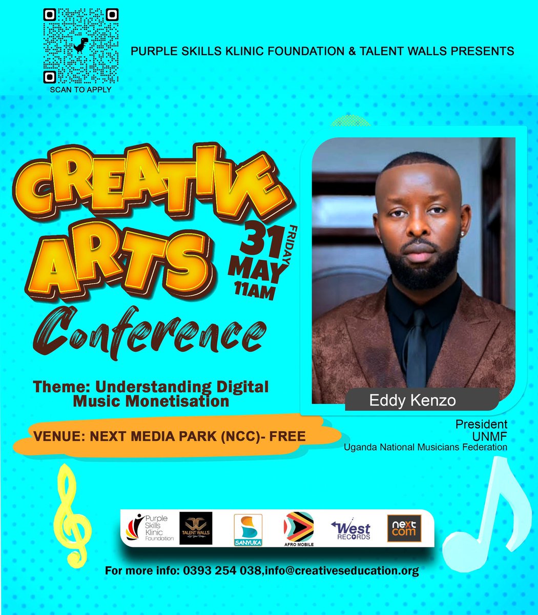 Mavis Musungu GTM Digital Specialist MTN aka Mama Caller Tunes, Ykee Benda Mpaka records,  Eddy Kenzo UNMF President and Counsel Brian Kajubi have all confirmed attendance at the Creative Arts Conference. #skillsklinic