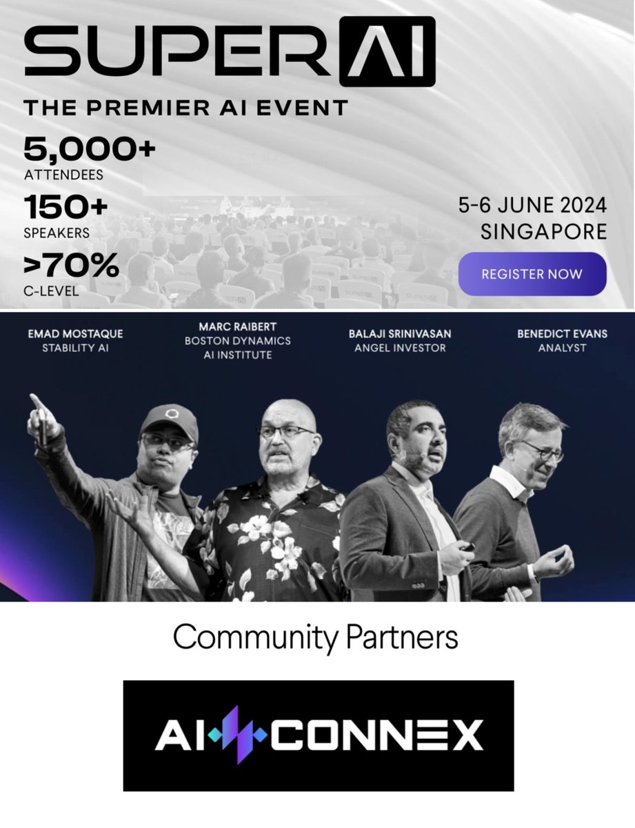 I'll be at #SuperAI Singapore, 5-6 June 2024 🎉

Join <a href="/aiconnexx/">aiconnex</a>  and 10,000 others from the global AI community for an extraordinary journey into the limitless possibilities of AI.

See you in Singapore! 🇸🇬
