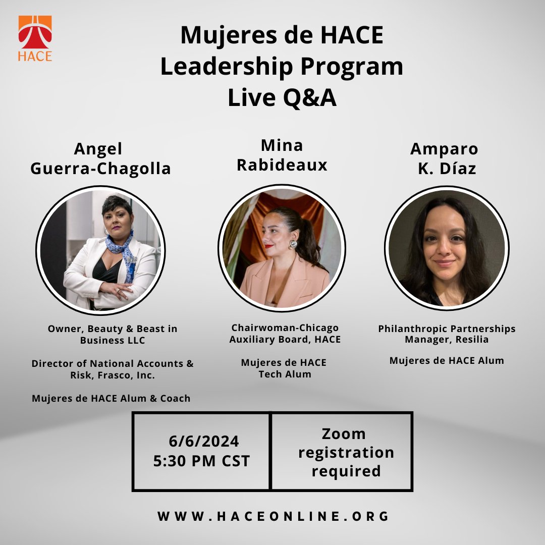 Join us for an exclusive live Q&amp;A session with Mujeres de HACE alumnae! Discover inspiring stories of impact and learn how our renowned leadership program has fueled the professional and personal growth of powerhouse Latinas. 
Register today! hubs.la/Q02z038X0