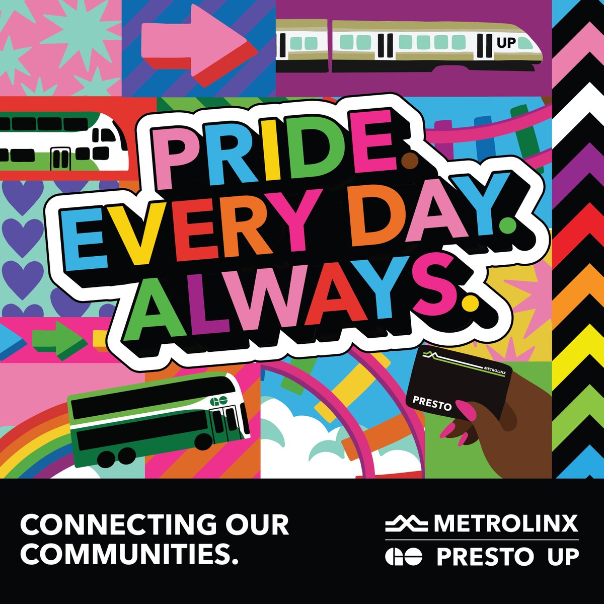 @Metrolinx  is proud to be supporting Pride Toronto & participating in the Toronto Pride Parade. Getting to the parade & other Pride Month festivities is easy & affordable with @GOtransit , @UPexpress  and @PRESTOcard 
#BePrideToronto #PrideToronto2024
