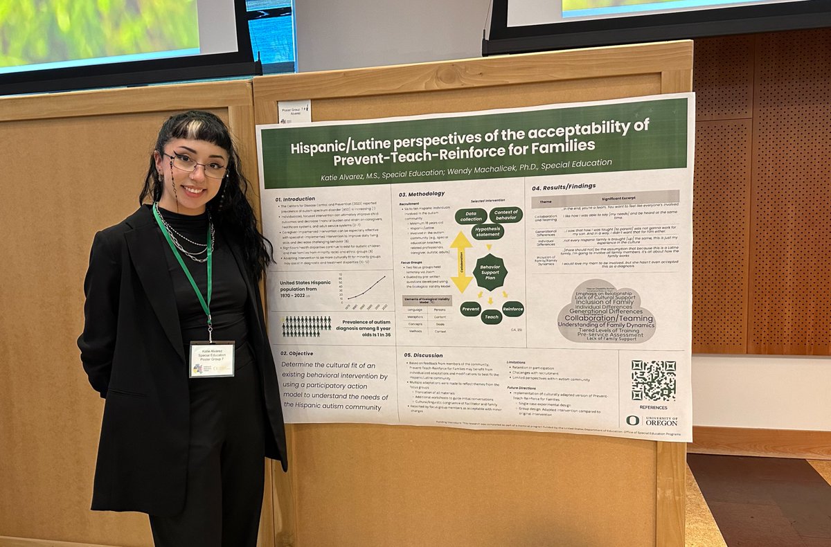 University of Oregon College of Education (@uoeducation) on Twitter photo Congratulations to <a href="/UOSpecialEd/">UO Special Education</a> student Katie Alvarez on being named a winner of the poster competition at the Graduate Research Forum! Her project focused on connecting with the Hispanic autism community to find ways to make existing autism intervention more culturally relevant. Congratulations to <a href="/UOSpecialEd/">UO Special Education</a> student Katie Alvarez on being named a winner of the poster competition at the Graduate Research Forum! Her project focused on connecting with the Hispanic autism community to find ways to make existing autism intervention more culturally relevant.