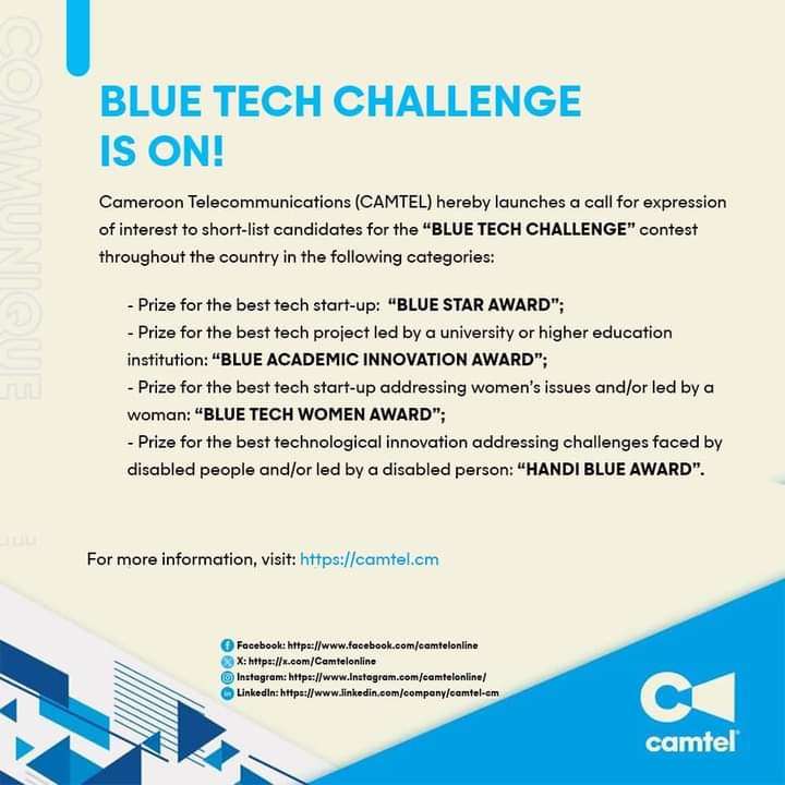Great initiative with the Blue tech challenge. 
<a href="/Camtelonline/">Cameroon Telecommunications</a>
