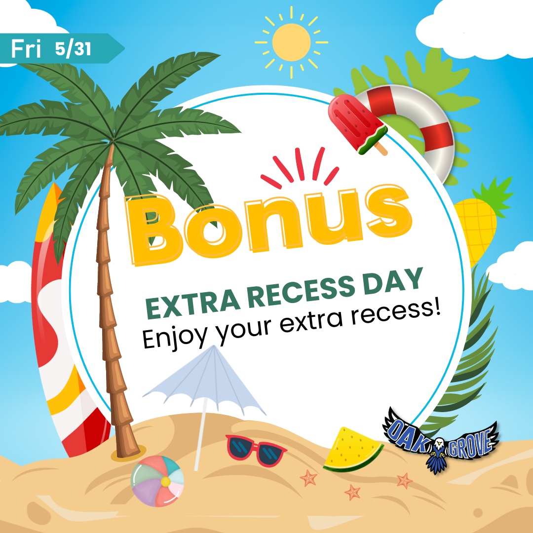 OakGrovePride's tweet photo. ๐๐As part of our Spirit Week and countdown to summer, we're thrilled to announce that tomorrow will be Extra Recess Day! More time outside means more fun, more games, and more laughter.
#OakGrovePride #OGD68 https://t.co/lTJARXdbcv