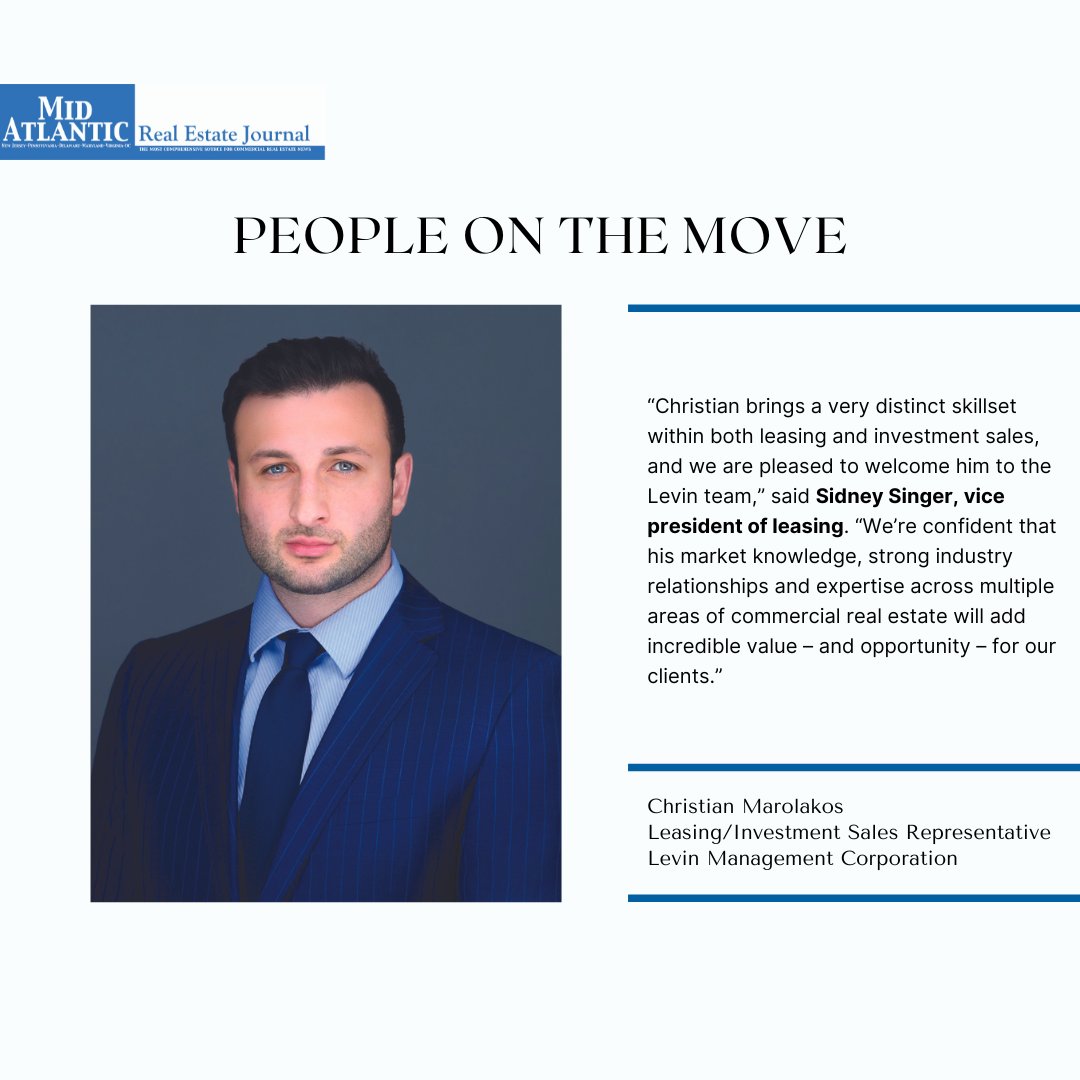 Big news on the #MAREJ People on the Move page! Christian Marolakos has joined @LEVINMGT as a leasing & investment sales rep. Read more: marejournal.com/post/levin-app… #RealEstate