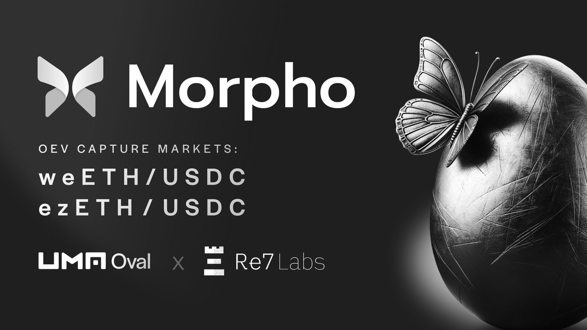 They're here.

The first Oval enabled lending markets are live on <a href="/MorphoLabs/">Morpho 🦋</a>.

Oval will capture OEV and return it to the markets, shielding lenders from bad debt and increasing lending rewards.

Deployed by <a href="/Re7Capital/">Re7 Capital</a>, these are the first-ever lending markets to capture OEV.