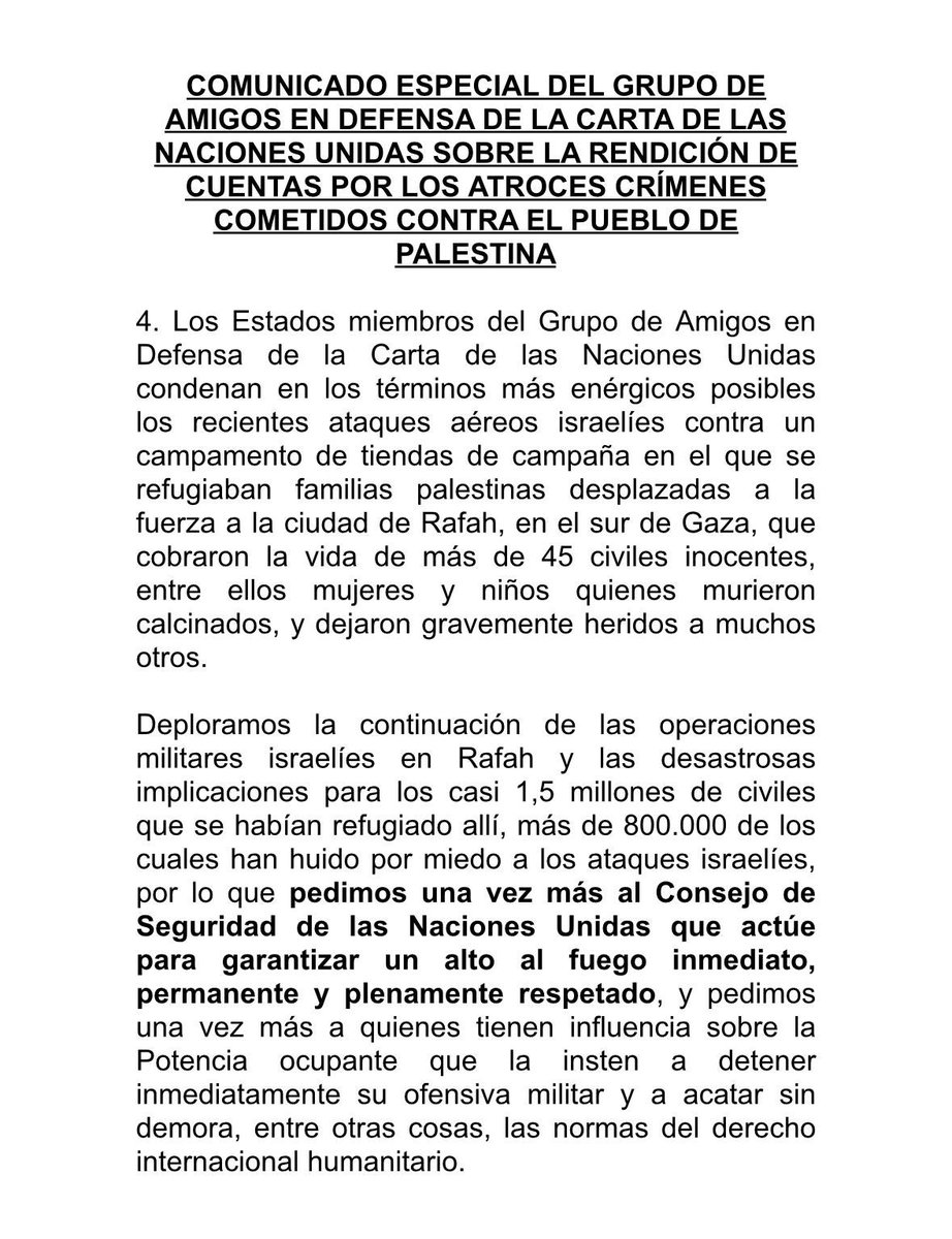 -El Grupo de Amigos de la Carta ONU le pide al Consejo de Seguridad que ordene el cese al fuego en Gaza. -Argelia propone una resolución de cese al fuego para ser votada en el Consejo de Seguridad. -EEUU se opone al cese al fuego. Conclusión: Israel es el brazo ejecutor del