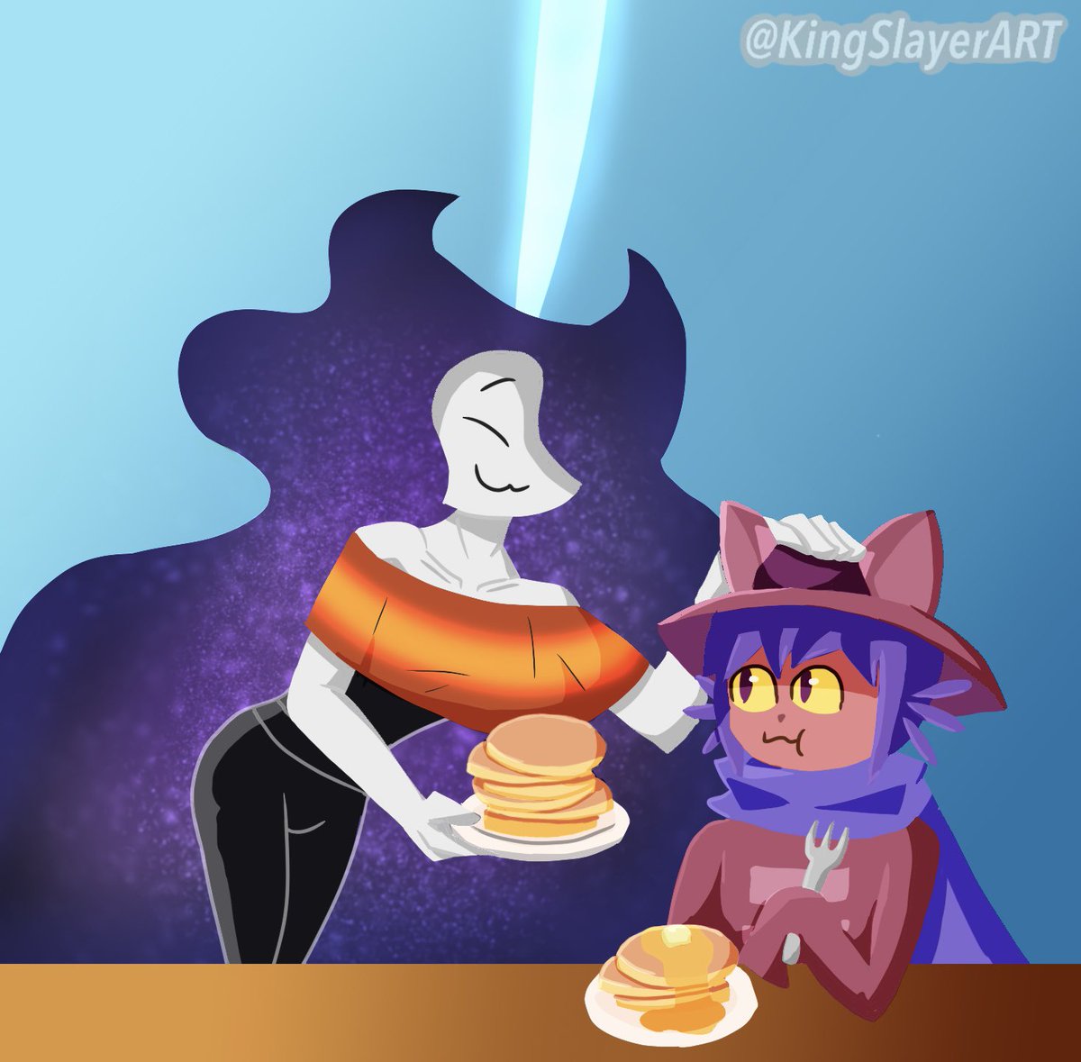 It has been a full year since I last played OneShot, to this day, this game will forever hold a special place in my heart~
So here is my FPE OC Miss Quasar feeding Niko pancakes (◕‿◕✿)

#fundamentalpapereducationoc #OneShotgame #Niko