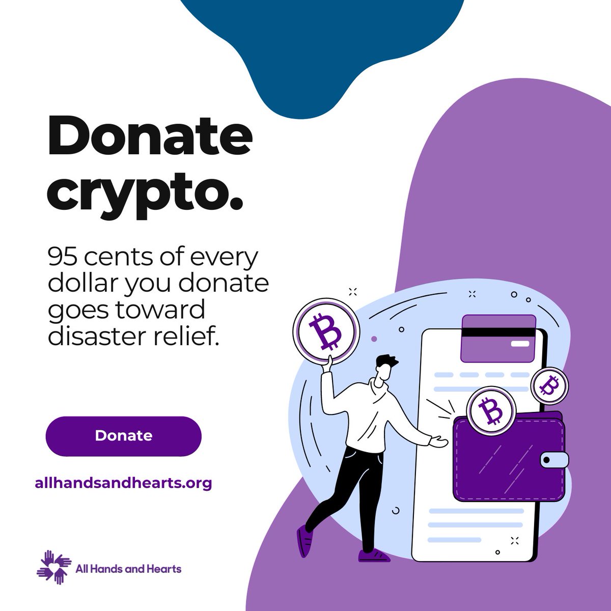AllHandsHearts's tweet photo. With us, 95 cents of every dollar goes toward disaster relief, ensuring your #cryptodonation makes a real impact. Not a single penny goes to waste. Visit https://t.co/i2mtqogsvX to donate. @thegivingblock #crypto #caringwithcrypto 🚀❤️ https://t.co/JG4vNoHAeu
