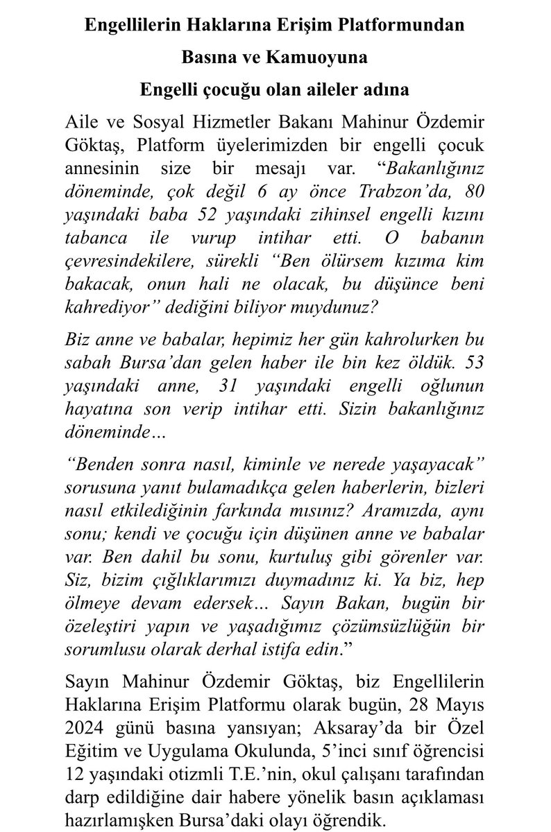 KediOtizm's tweet photo. Engellilerin Haklarına Erişim Platformundan

Basına ve Kamuoyuna

Engelli çocuğu olan aileler adına https://t.co/Ls2oLffOhq