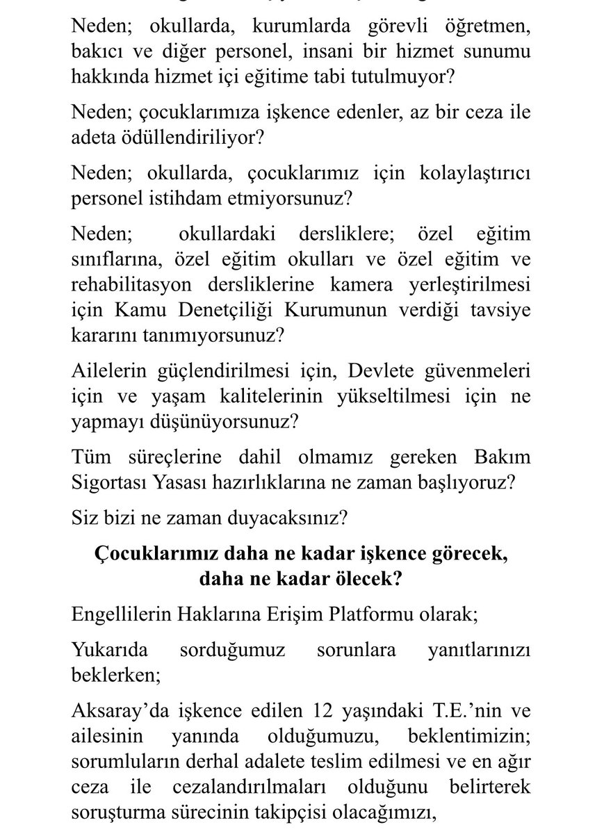 Engellilerin Haklarına Erişim Platformundan

Basına ve Kamuoyuna

Engelli çocuğu olan aileler adına