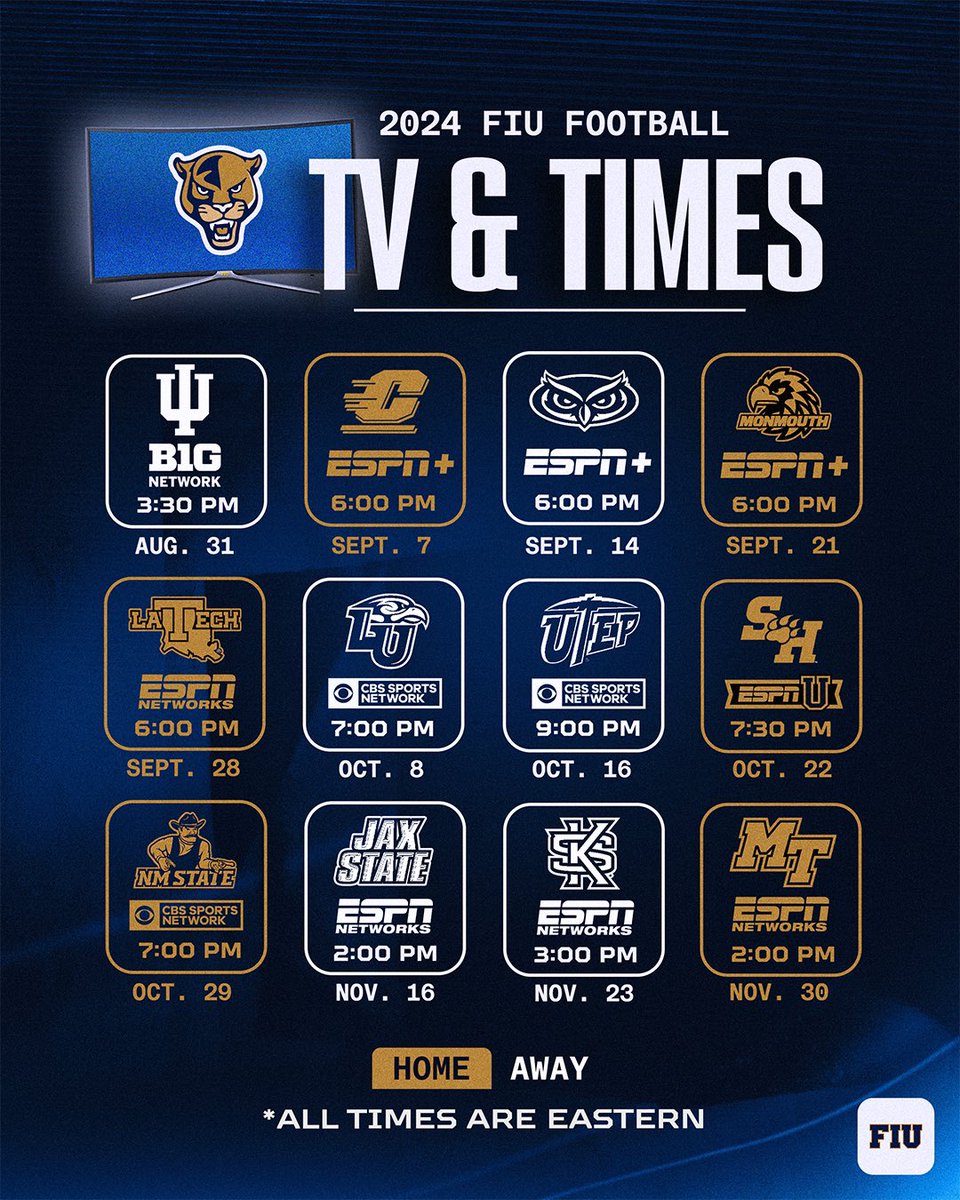 2024 game times and TV networks are here and we got 5️⃣ national broadcasts 🍿 🔗 fiusports.com/24TVtimes