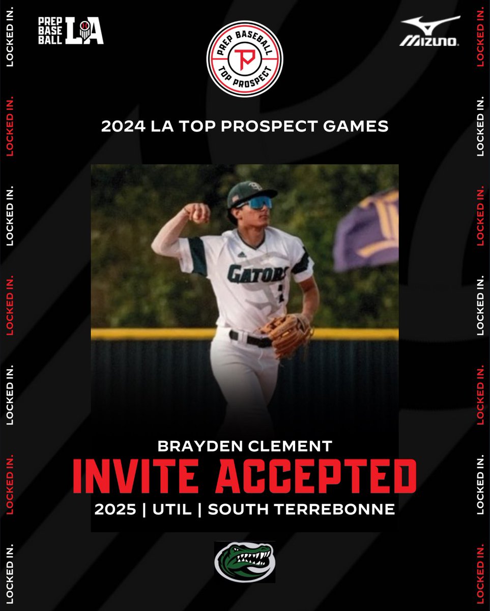 PrepBaseballLA's tweet image. #LATPG24: 𝗜𝗡𝗩𝗜𝗧𝗘 𝗔𝗖𝗖𝗘𝗣𝗧𝗘𝗗 🎟️

+ @PBR_Uncommitted ‘25 Brayden Clement (South Terrebonne HS) is headed to the 𝐓𝐨𝐩 𝐏𝐫𝐨𝐬𝐩𝐞𝐜𝐭 𝐆𝐚𝐦𝐞𝐬 at @RaginCajunsBSB. Clement hit .430 with 32 RBI this spring. #BeSeen

@AlexArmandPBR 

🔗 loom.ly/F-InScw