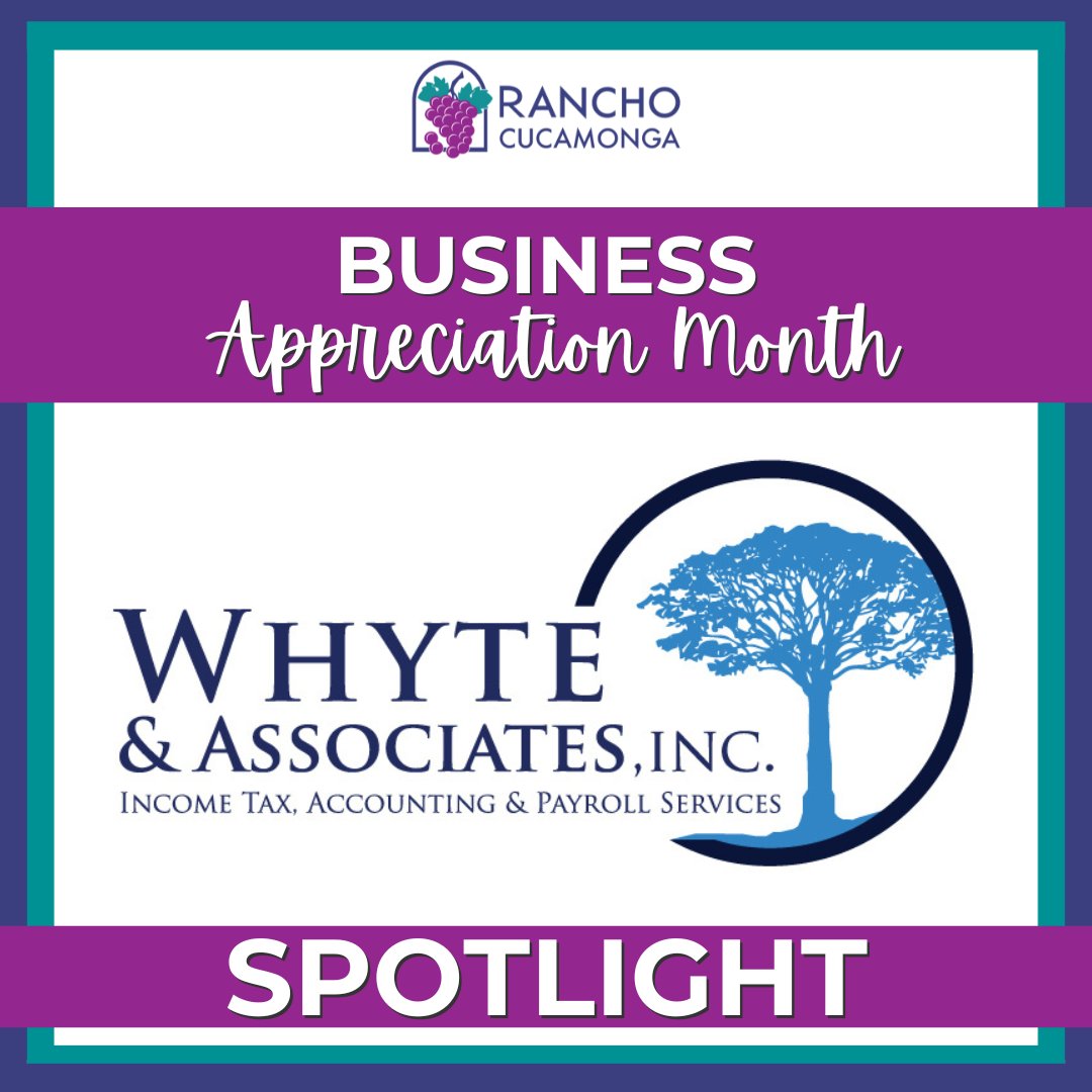 During #BusinessAppreciationMonth, <a href="/CityOfRC/">Rancho Cucamonga</a> is celebrating our local businesses by sharing their submitted stories. Today we are spotlighting, #WhyteAndAssociatesInc!

Offering expert tax, acct'ing, &amp; business consulting. Proudly serving the our community since 1956.

#ChooseRC