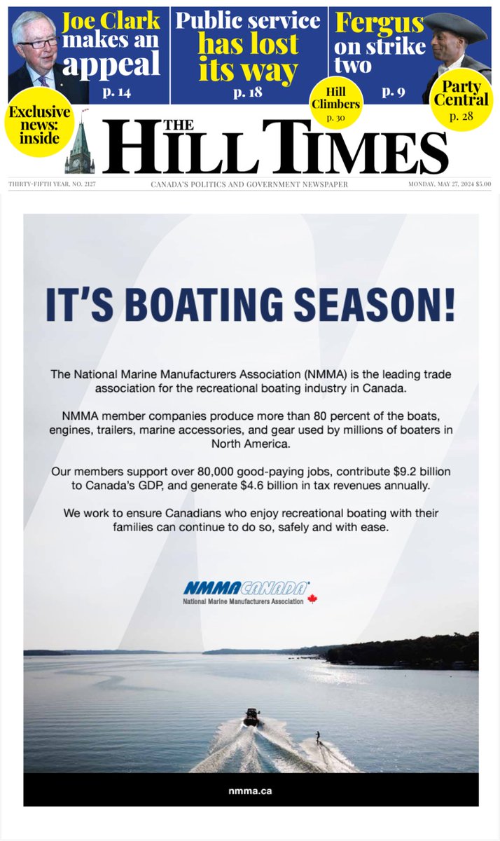 Did you catch our pg.3 full-page #ad in <a href="/TheHillTimes/">The Hill Times</a> for our #DayontheHill? 

We're all about raising awareness about the importance of #recreationalboating to #Canada's economy and culture.

Check it out here 👇
#Advocacy #Marine #CdnPoli #NMMA