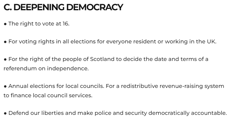 𝗧𝗨𝗦𝗖 𝗚𝗲𝗻𝗲𝗿𝗮𝗹 𝗘𝗹𝗲𝗰𝘁𝗶𝗼𝗻 𝗣𝗿𝗼𝗴𝗿𝗮𝗺𝗺𝗲 𝗗𝗮𝘆 3
Part of a 10-day summary of the minimum policies all #TUSC candidates support.  If you want to see an anti-austerity + anti-war electoral challenge, get in touch bit.ly/TUSC-Join 
bit.ly/TUSC-Donate