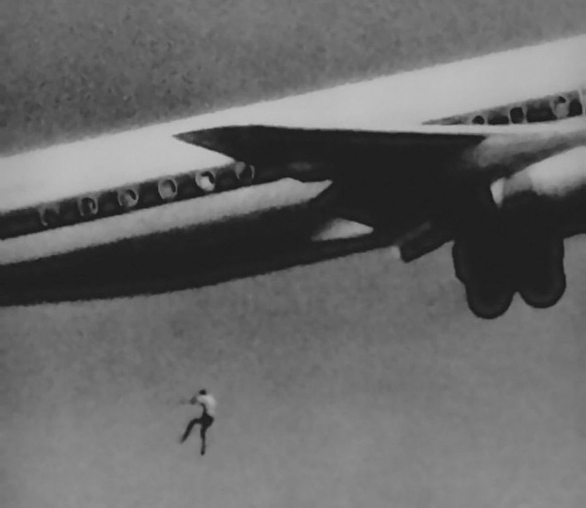 Thread of insane plane accidents🧵

1. In 1970 a photographer captured the moment that a 14 year old fell out of the wheel-well of a plane he had snuck onto.