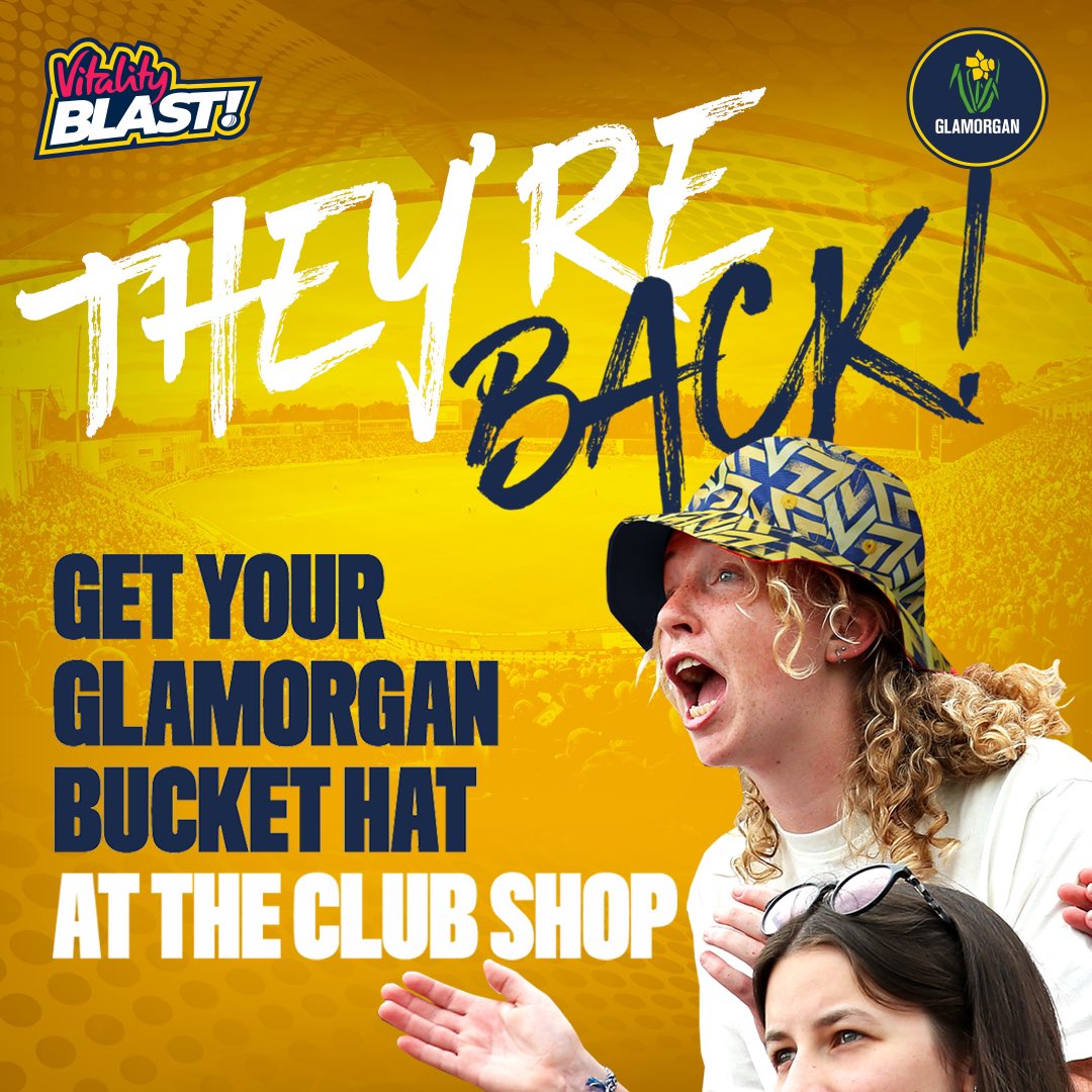 GlamCricket's tweet photo. Introducing 400 limited-edition Glammy bucket hats 🎩 Available at tomorrow’s Vitality Blast T20 match in the club shop. 

Don’t miss out, get yours before they’re gone!

#OhGlammyGlammy #BlastIsBack https://t.co/m8jCElanLn
