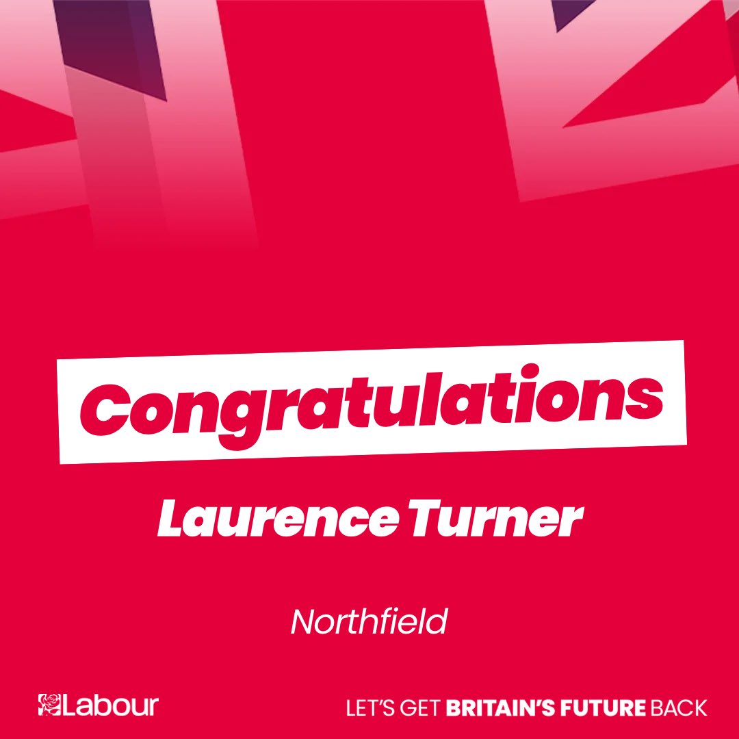 Congratulations to Laurence Turner who has been selected as Labour’s parliamentary candidate for Northfield 🌹