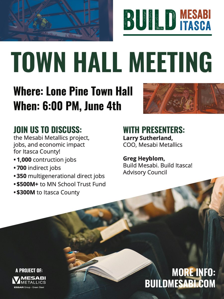 Another town hall coming up next week - come join us to hear about and discuss Mesabi Metallics impacts on the community.