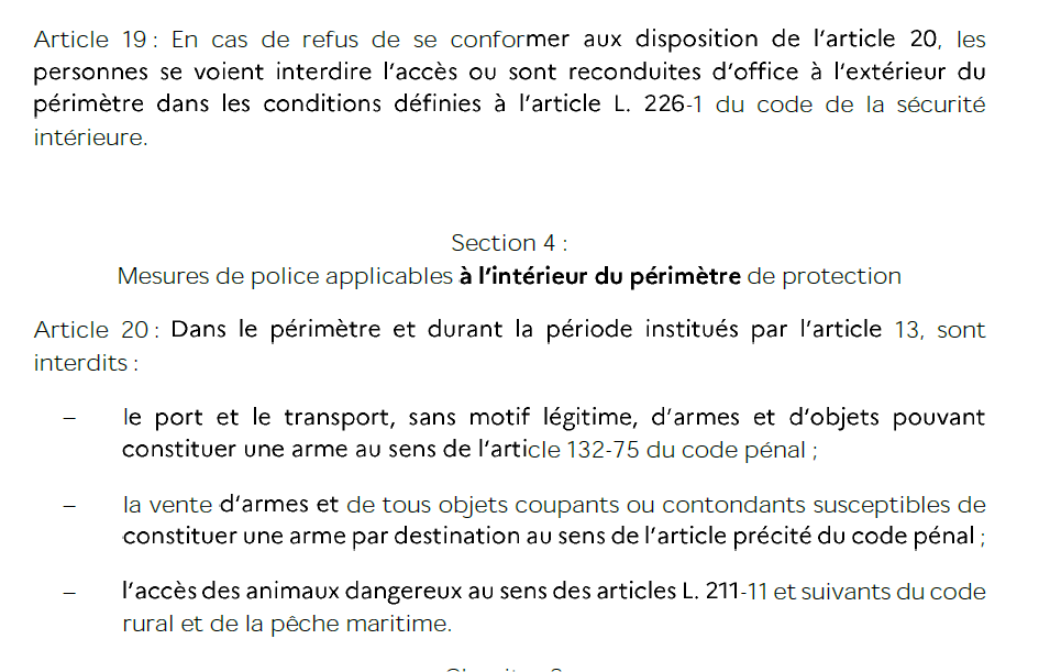 @CNIL Il y a une bourde similaire à l'article 19

L'article 20 n'interdit pas la location d'arme ou d'objet contondant, seulement la vente ou le port d'arme