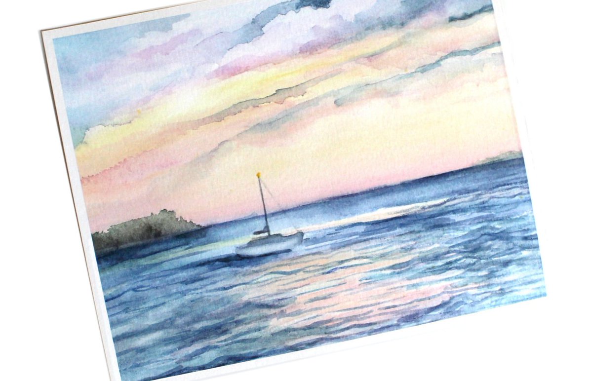Watercolor Art Print #sunset #sailboat #watercolor #artprint #homedecor #wallart #summer #beachdecor #lakehouse #SMILEtt23 #shopsmall #supportsmall #SycamoreWoodStudio sycamorewoodstudio.etsy.com/listing/146223…