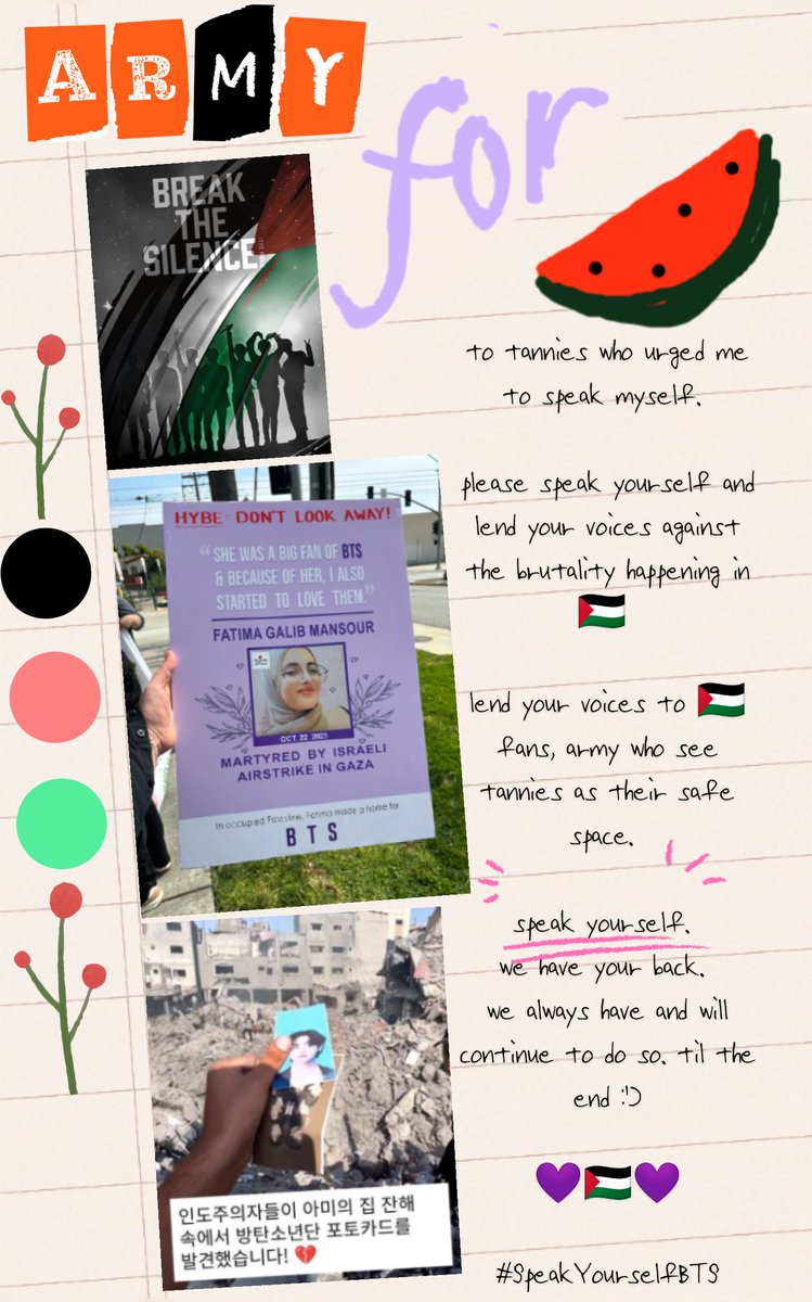 just realised that Fatima Ghalib Mansour's poster in the end says 
*in occupied Palestine, Fatima made a home for BTS* 

🥺🥺🥺

#HYBEDivestFromZionism
#SpeakYourselfBTS