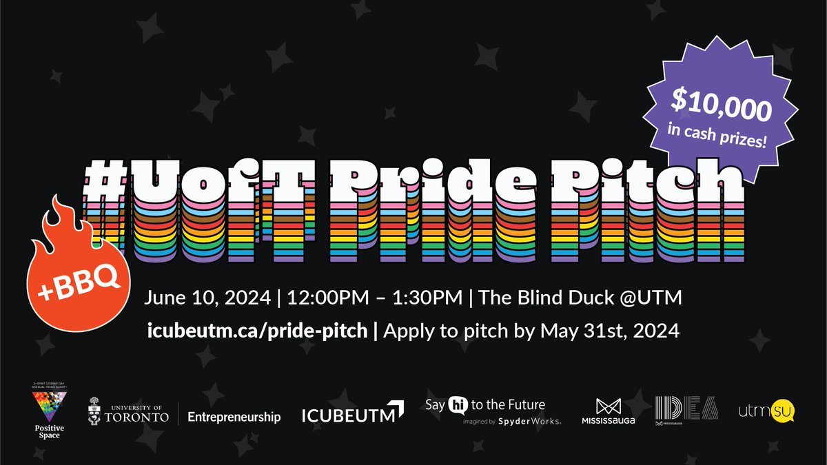 🏳️‍🌈 Get ready to witness groundbreaking pitches at PRIDE Pitch 2024! Join us on June 10th, 12:00 PM at The Blind Duck, @UTM, as 2SLGBTQ+ entrepreneurs compete for $10,000 in cash prizes. Don't miss this celebration of diversity and innovation! Register now: #UofTPRIDEPITCH