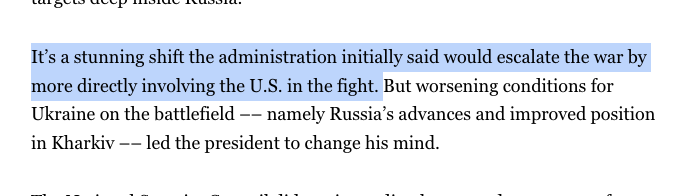 Ioffe calls my tweet 'ridiculous' but there's nothing controversial about what I wrote. It doesn't matter where you stand on the war, it's a change of policy that was initially adopted precisely to contain risk of escalation. Look at Politico's report — & Biden's own thinking: