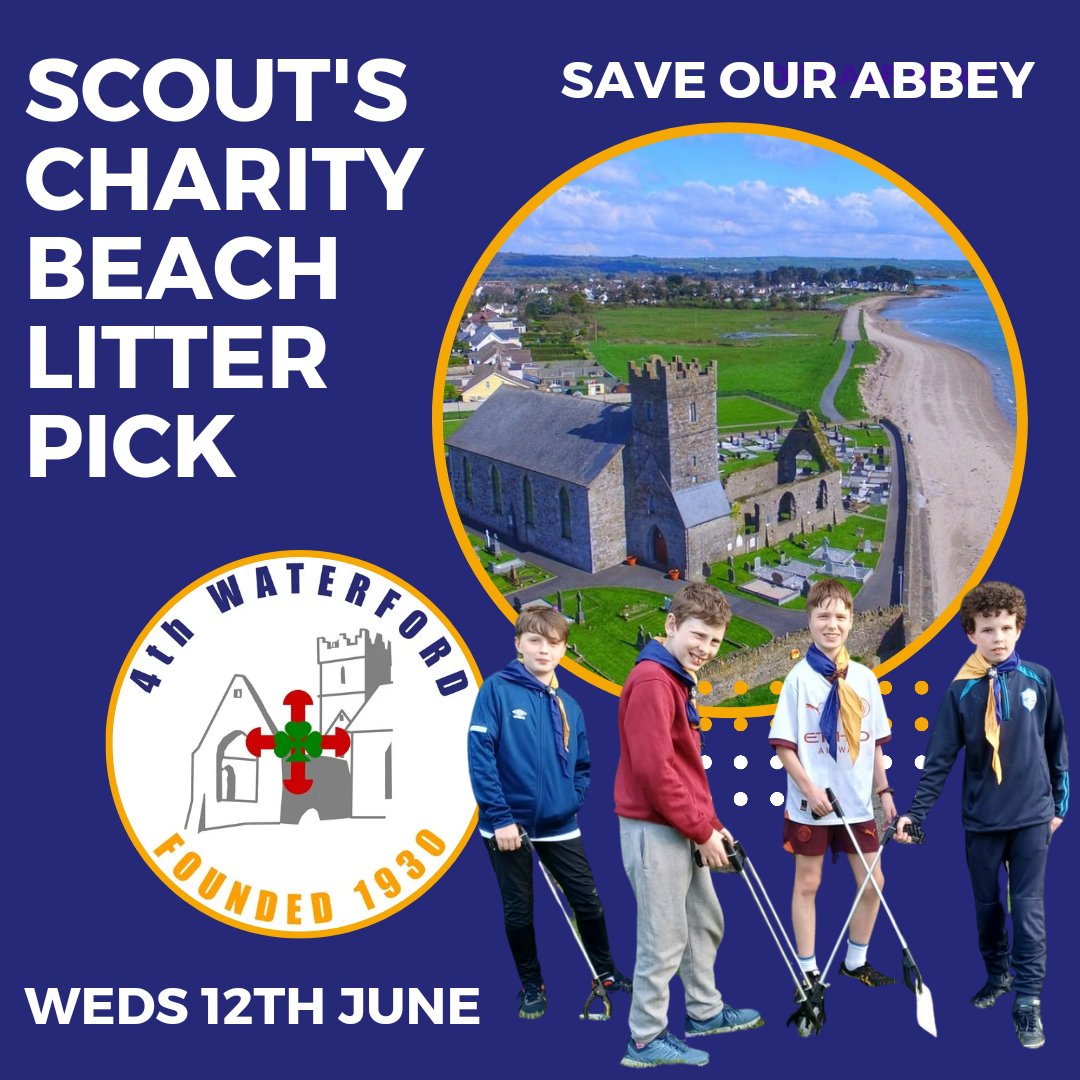 ABBEYSIDE SCOUTS HELP SAVE OUR HERITAGE
On Wednesday 12th June they are doing a sponsored litter pick on Abbeyside Beach. Proceeds go towards conserving the oldest building in Abbeyside. Help by donating online or sharing this post. abgparish.ie/save-our-abbey/

#waterford #dungarvan
