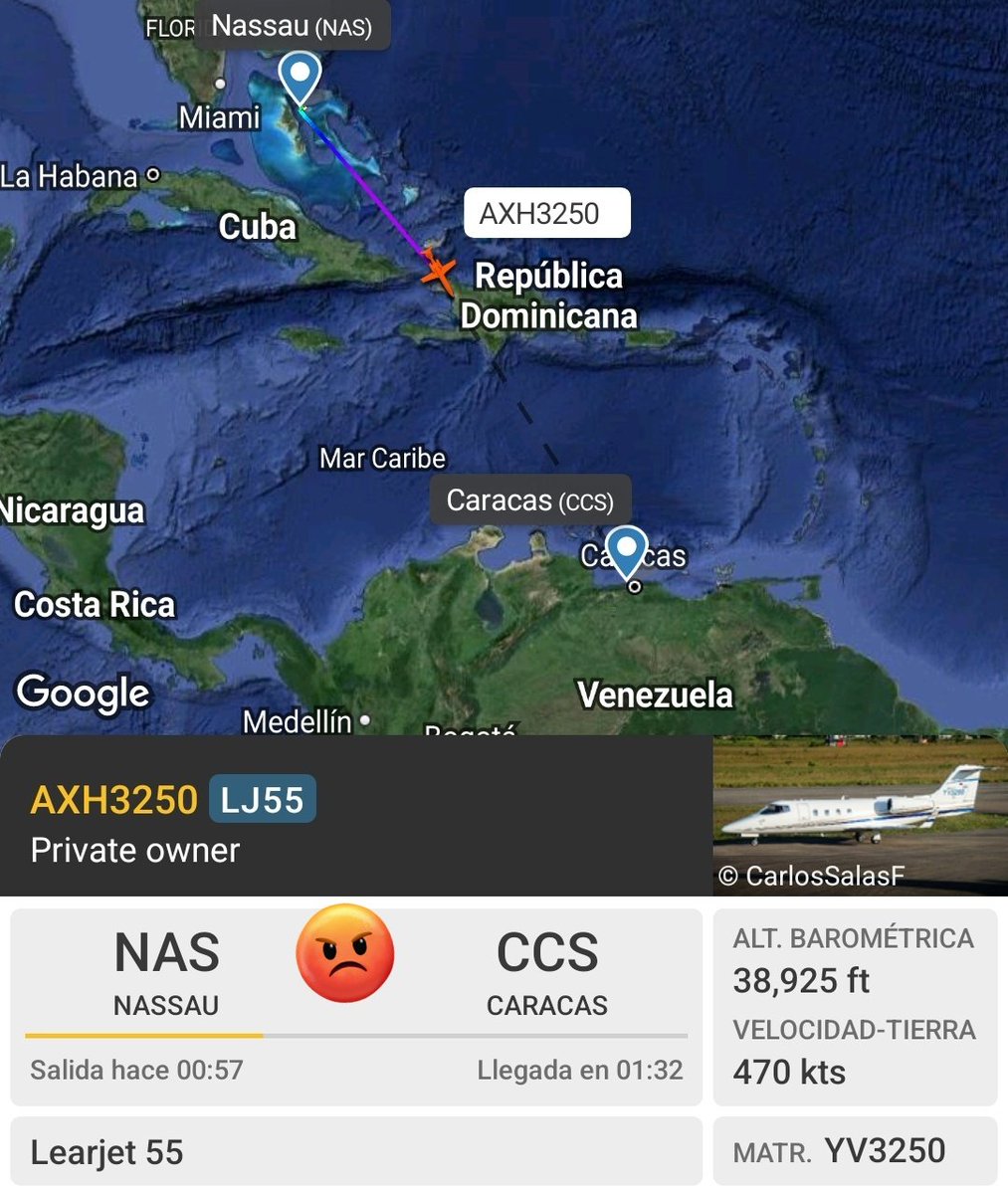 Arr3ch0's tweet photo. 2 horas duró la visita a Bahamas del jet "privado" usado por el régimen matrícula #YV3250. Primera vez que lo veo en Bahamas a pesar de su actividad casi diaria. https://t.co/FVmAt27fN4