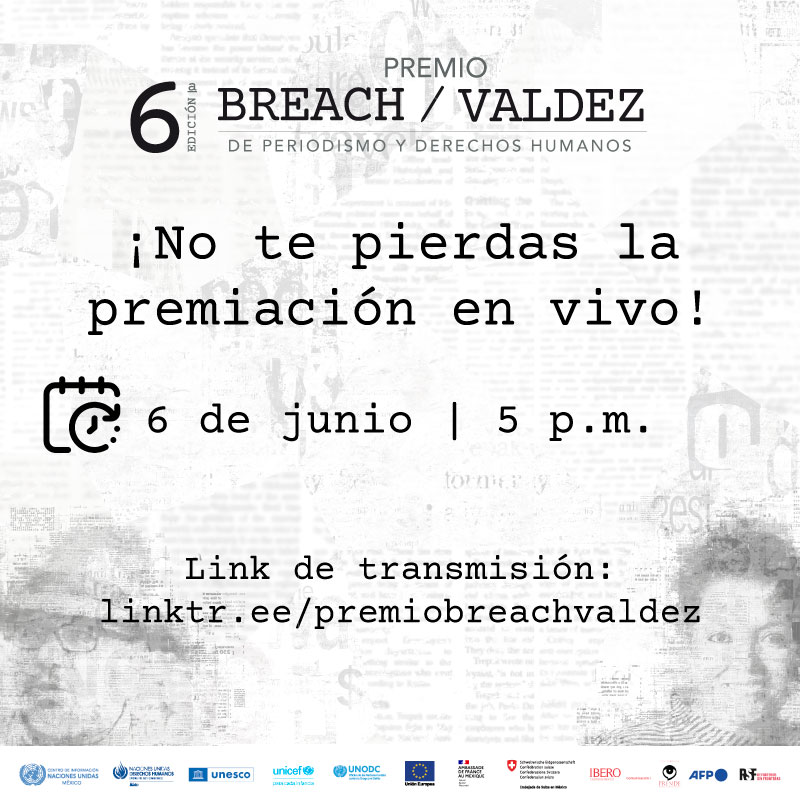 📌 #EnAgenda | Las organizaciones convocantes del Premio @BreachValdez de Periodismo y Derechos Humanos premiarán a las y los ganadores de la 6ta edición 📰💻🕊️ 🗓️ 6 de junio ⏰ 5:00 pm 💻📱 Transmisión #envivo en redes sociales desde lnk.bio/s/367c3