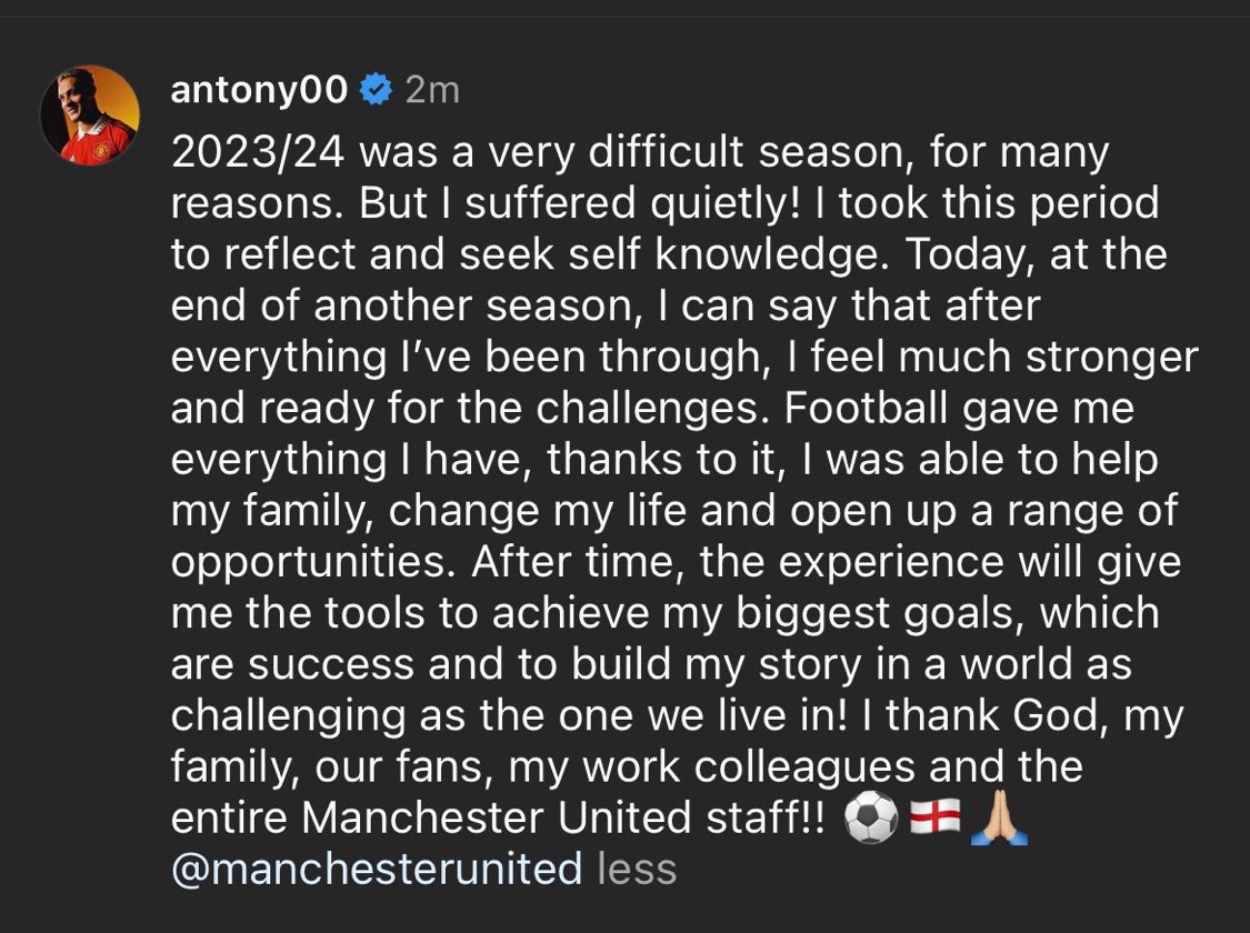 📸 Thoughts on Antony’s Insta post? 🤔 #MUFC ✅
