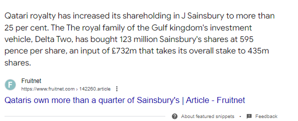 2) Pepsi - Qatar parts owns Sainsburys: