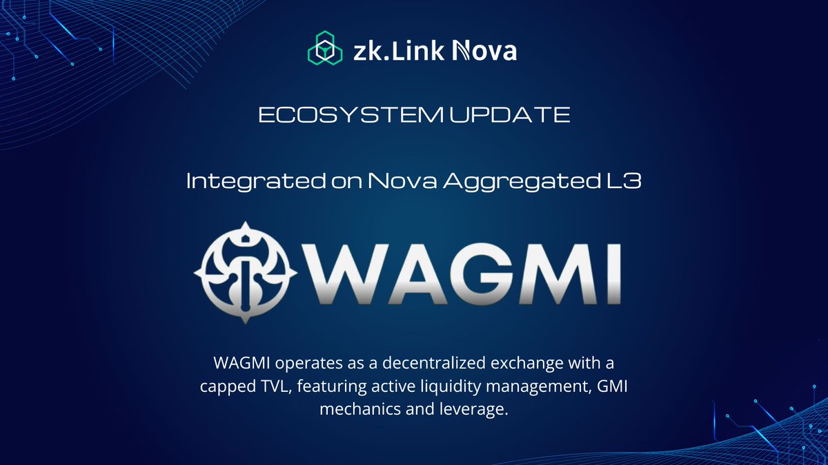Another integration on #AggregatedL3 Nova!

🌟 WAGMI protocol

WAGMI operates as a decentralized exchange with a capped TVL, featuring active liquidity management, GMI mechanics and leverage.

app.wagmi.com/liquidity 

x.com/PopsicleFinanc…  

@zkLinkNova